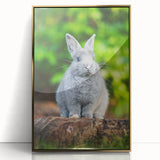 Large art print of a mid-century modernist spring theme in gold and green hues on acrylic, framed.