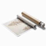 Winter-themed floral art on rolled canvas, featuring muted blues and whites, suited for classy bathroom wall art.
