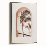 Framed canvas depicting a vintage poster-style landscape with muted earth tones, ideal for bedroom wall art.