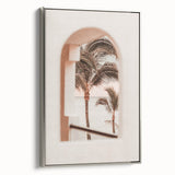 Landscape art painting on framed canvas featuring a vintage poster style with colorful and black elements.