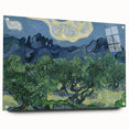 Large abstract wall art on acrylic, featuring swirling blue and yellow patterns, ideal for bedroom or dining room decor.