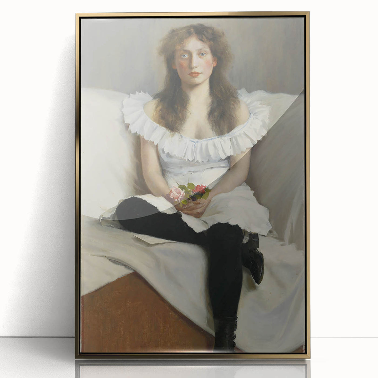 Modern Wall Art: Young Woman in White – Elegant Portrait Masterpiece