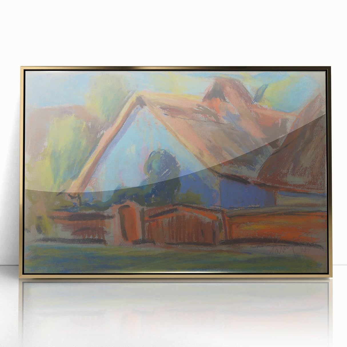 Modern Wall Art – Vibrant Blue Village Cottage