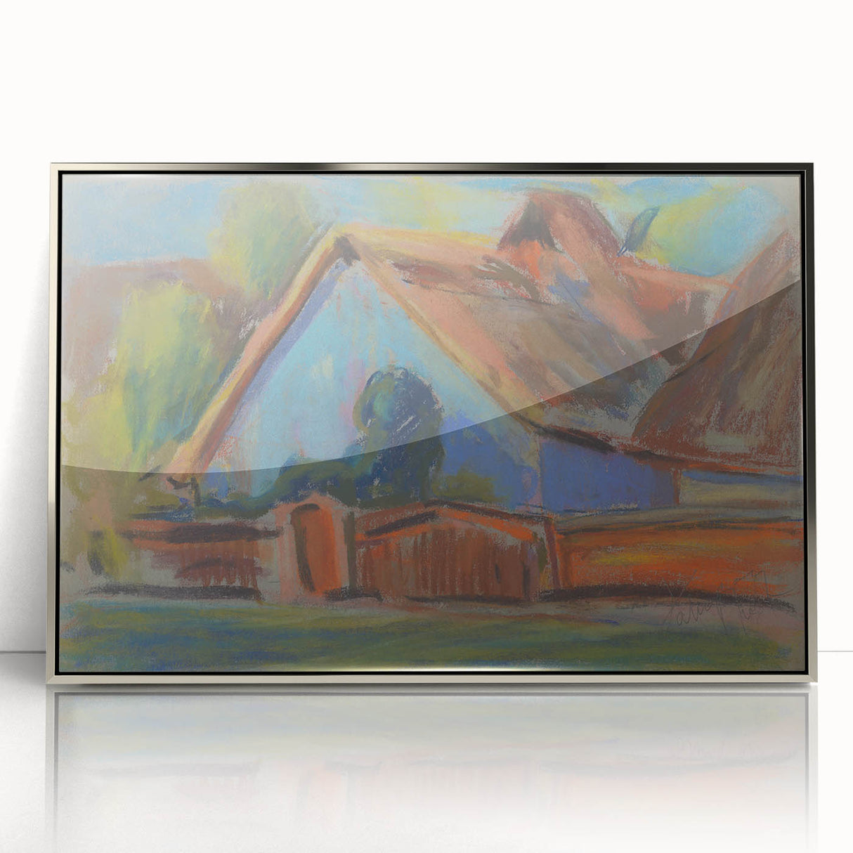 Modern Wall Art – Vibrant Blue Village Cottage