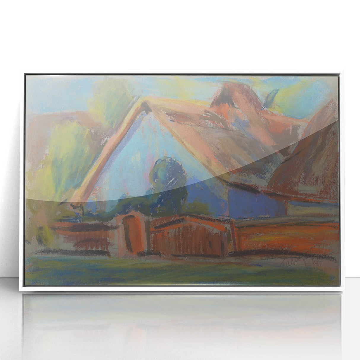 Modern Wall Art – Vibrant Blue Village Cottage