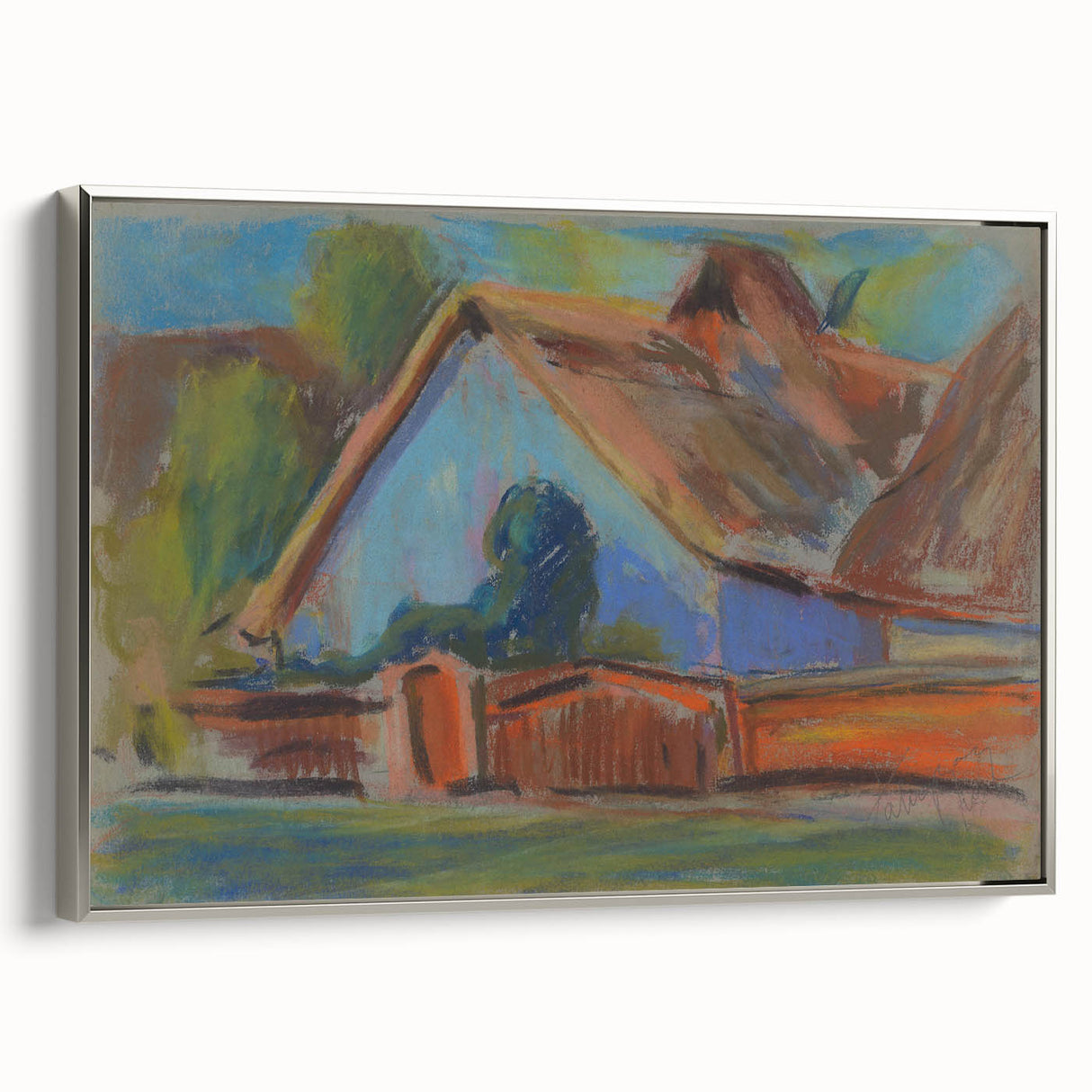 Modern Wall Art – Vibrant Blue Village Cottage