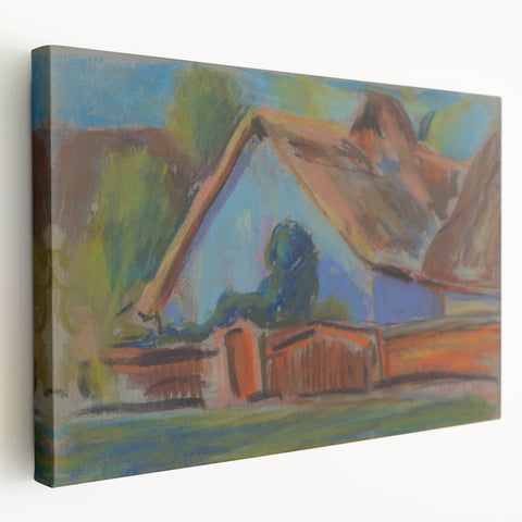 Modern Wall Art – Vibrant Blue Village Cottage
