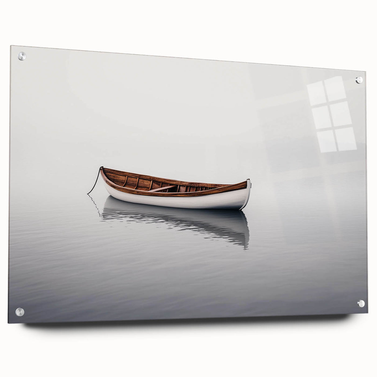 Solitary Drift – Minimalist Boat Scene in Dynamic Wall Art