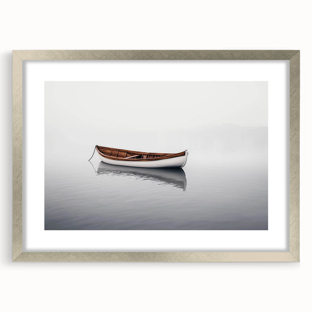 Solitary Drift – Minimalist Boat Scene in Dynamic Wall Art