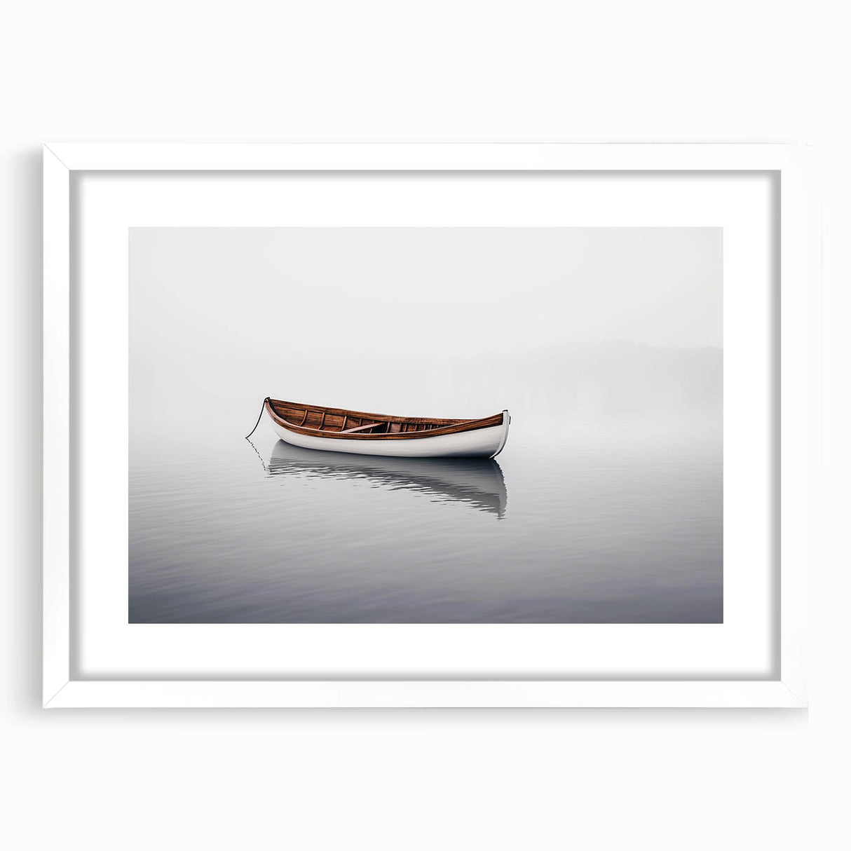 Solitary Drift – Minimalist Boat Scene in Dynamic Wall Art