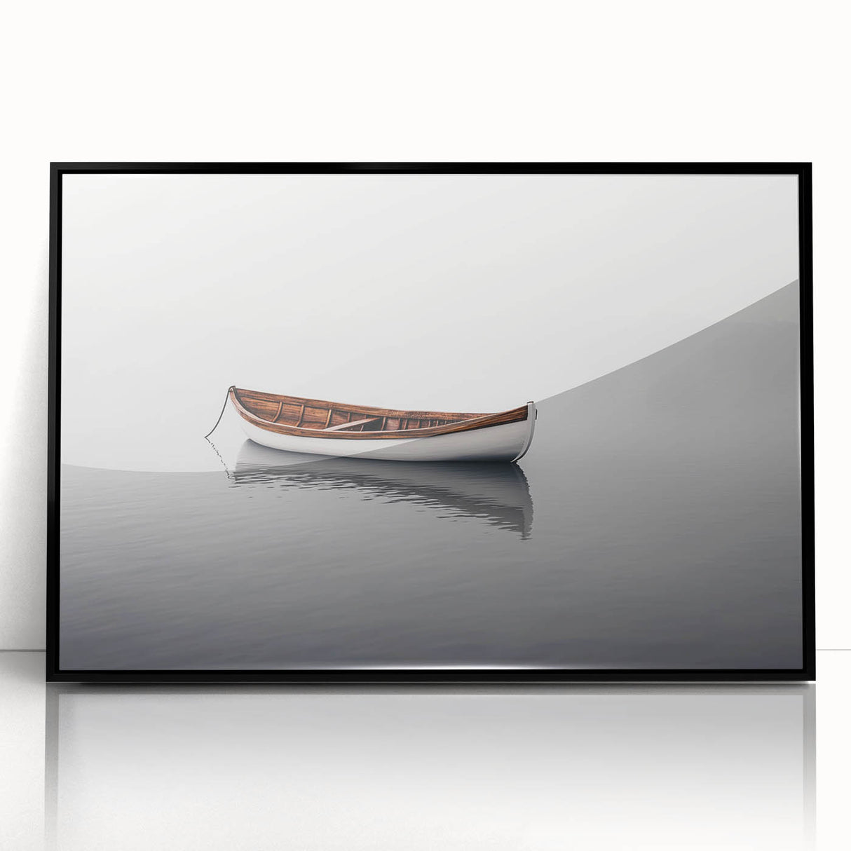 Solitary Drift – Minimalist Boat Scene in Dynamic Wall Art