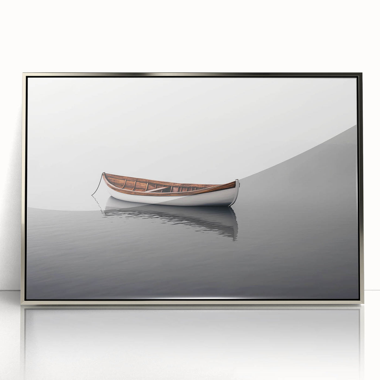 Solitary Drift – Minimalist Boat Scene in Dynamic Wall Art