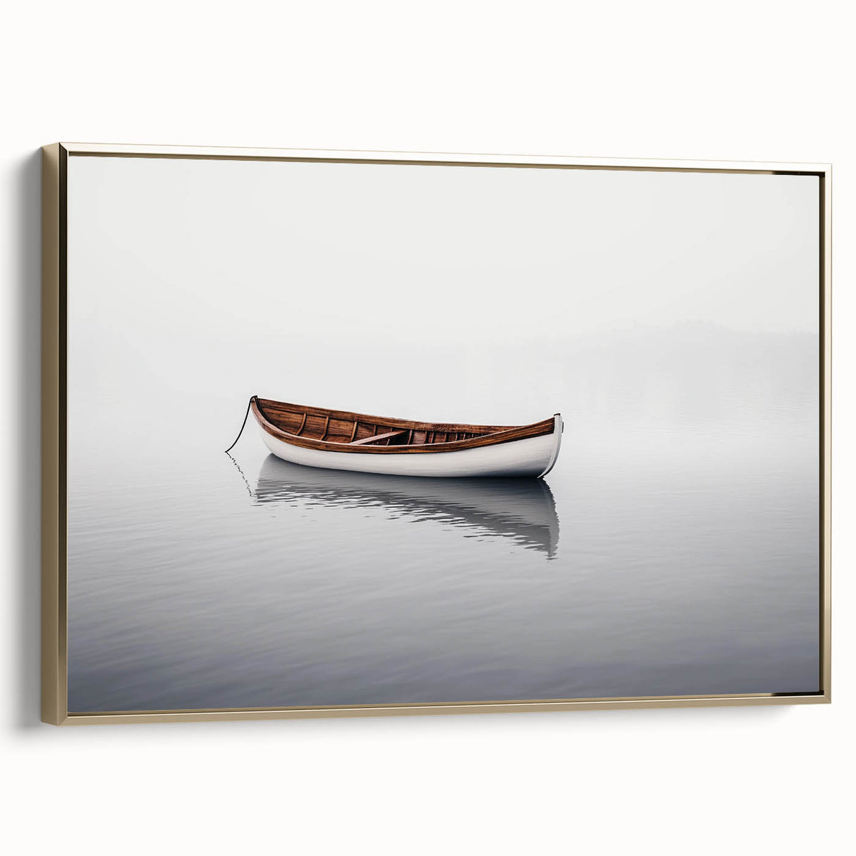 Solitary Drift – Minimalist Boat Scene in Dynamic Wall Art
