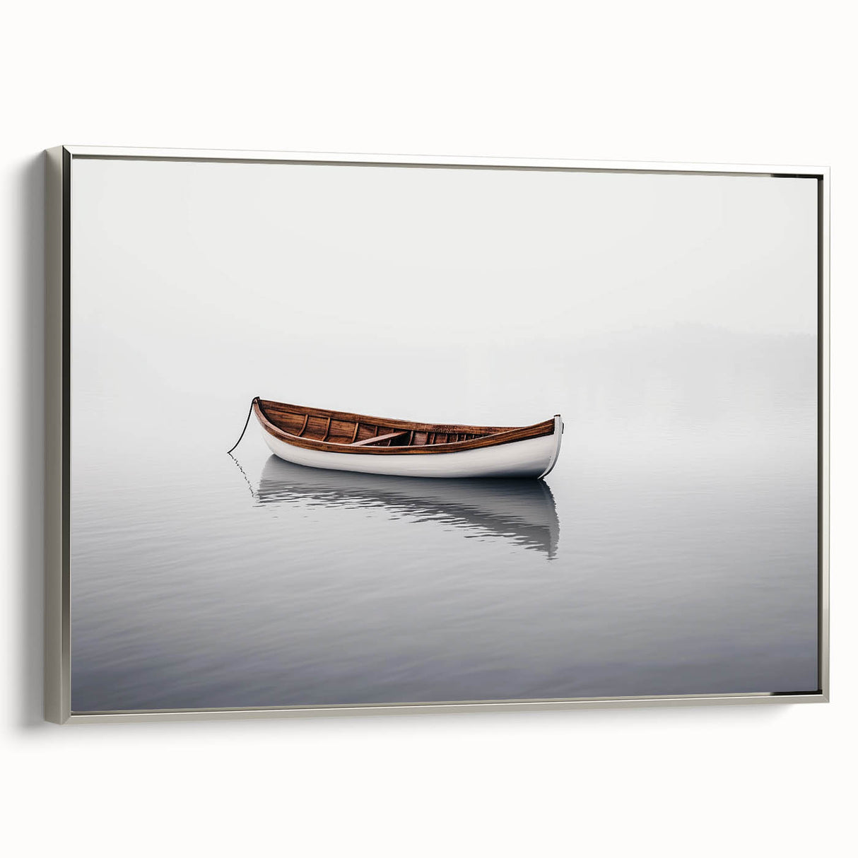 Solitary Drift – Minimalist Boat Scene in Dynamic Wall Art