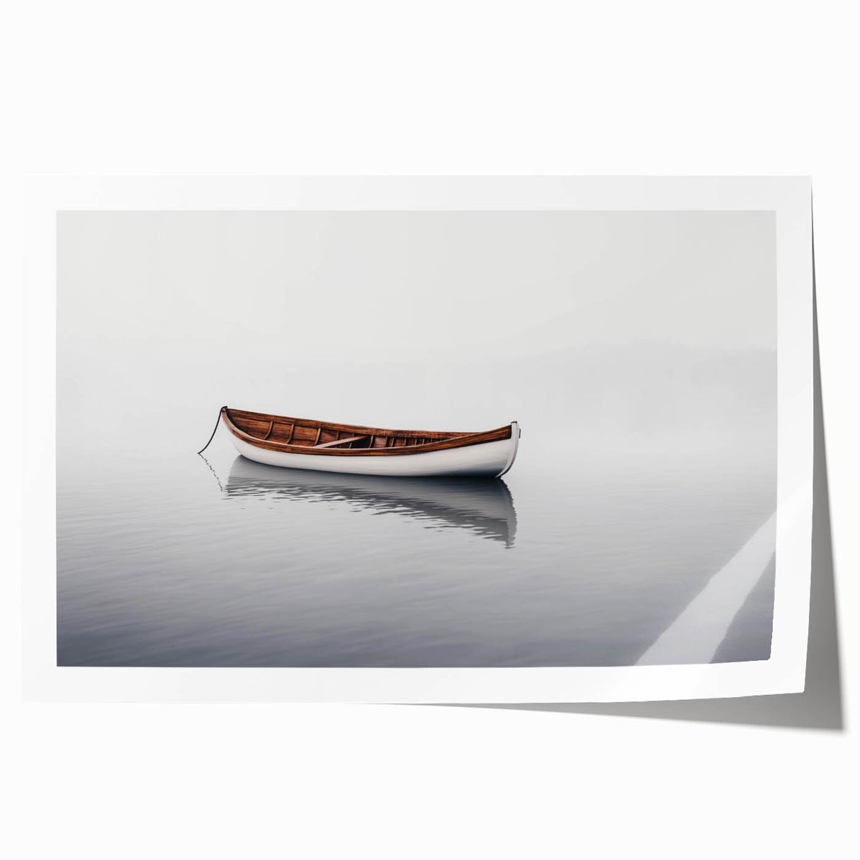 Solitary Drift – Minimalist Boat Scene in Dynamic Wall Art