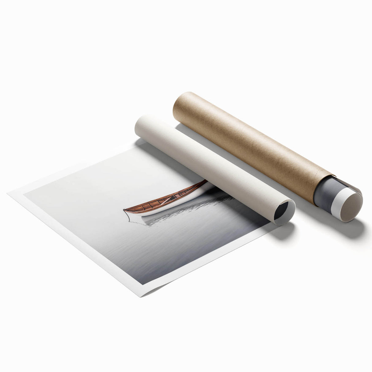 Solitary Drift – Minimalist Boat Scene in Dynamic Wall Art
