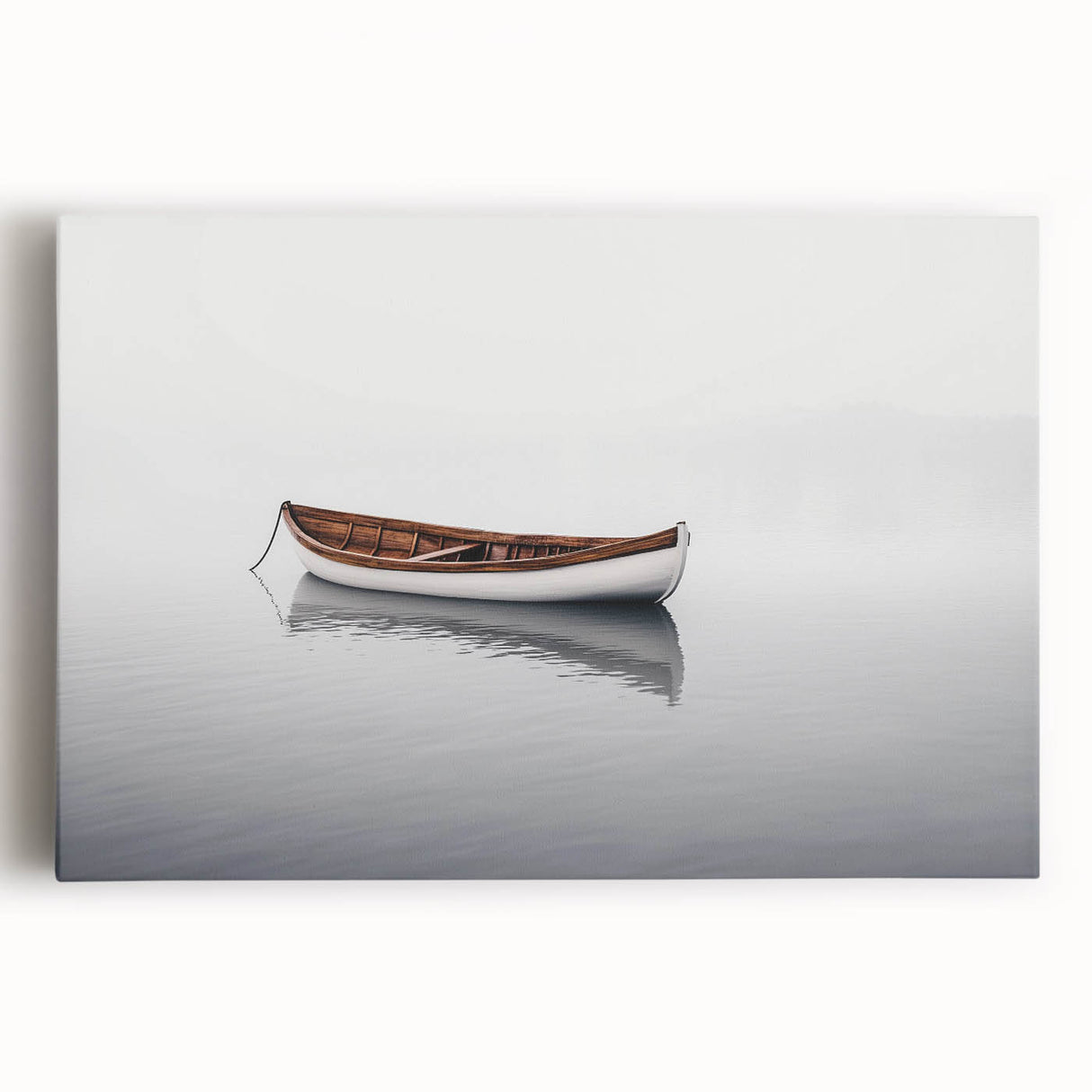 Solitary Drift – Minimalist Boat Scene in Dynamic Wall Art