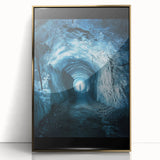 Framed acrylic artwork showcasing a stunning landscape with cave formations, highlighted by a gold frame, perfect for modern home decor and art enthusiasts.