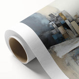 Abstract architecture wall art on rolled canvas, showcasing bold geometric shapes in vibrant colors, ideal for modern decor, packaged securely in a cardboard tube.