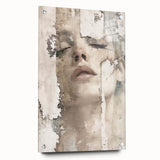 Abstract figurative wall art in vibrant colors displayed in a modern acrylic frame, showcasing a side view with visible mounting pins, ideal for contemporary decor.