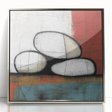 Abstract geometric art framed in silver acrylic, showcasing a modern design with intricate shapes in soft pastel colors. Perfect for contemporary home decor.