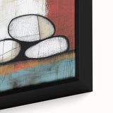 Close-up of an abstract geometric framed canvas featuring intricate shapes in vibrant colors, showcasing modern art design perfect for contemporary decor.