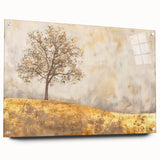 Abstract landscape wall art on acrylic glass, showcasing vibrant colors and dynamic patterns. Side view highlights pin mounting for easy display in modern decor.