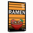 Large abstract wall art of assorted food dishes in muted earth tones on acrylic glass.