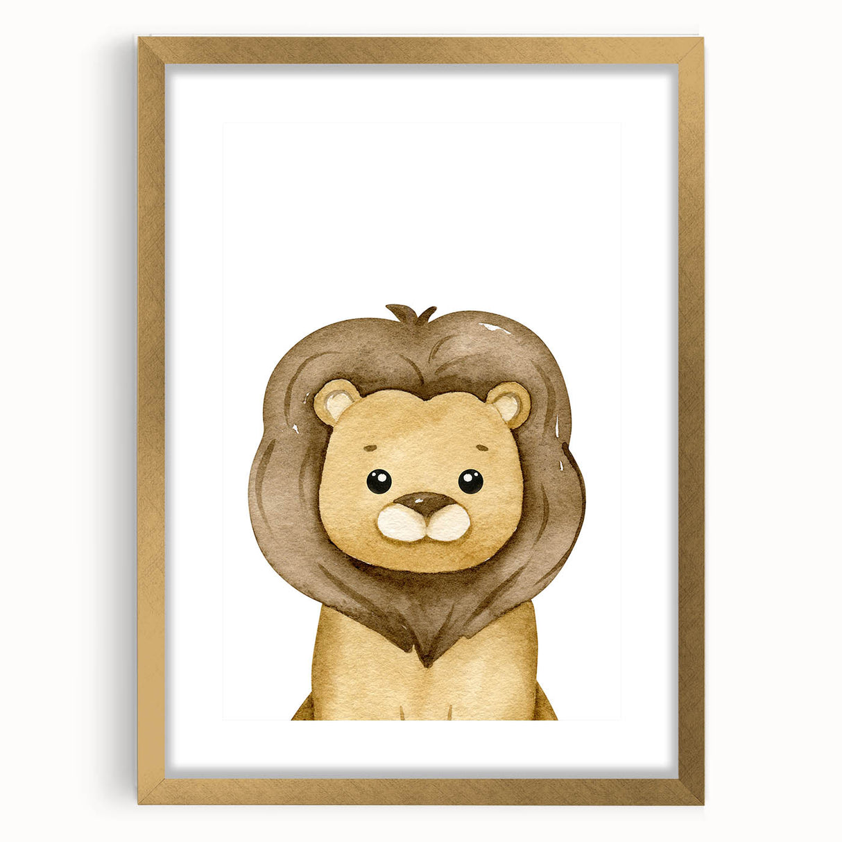 Framed Canvas Art for Children – Cute Watercolor Lion Print