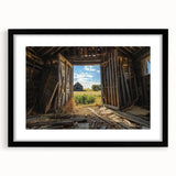 Barn frame landscape art print in matte black, showcasing a modern design with clean lines, ideal for home decor or gallery display, enhancing any interior space.