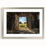 Barn frame in silver finish with a mat, showcasing a landscape artwork, perfect for home decor. Stylish and elegant, ideal for adding sophistication to any room.