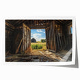 Rolled landscape barn print showcasing vibrant colors and intricate details, packaged securely in a protective cardboard tube, perfect for home decor enhancement.