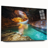 Acrylic glass art print showcasing a vibrant landscape of canyons, displaying rich colors and intricate details, perfect for modern home decor.