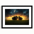Black-framed landscape art print featuring serene fields, elegantly matted for a refined look. Ideal for home decor, it complements modern interiors beautifully.