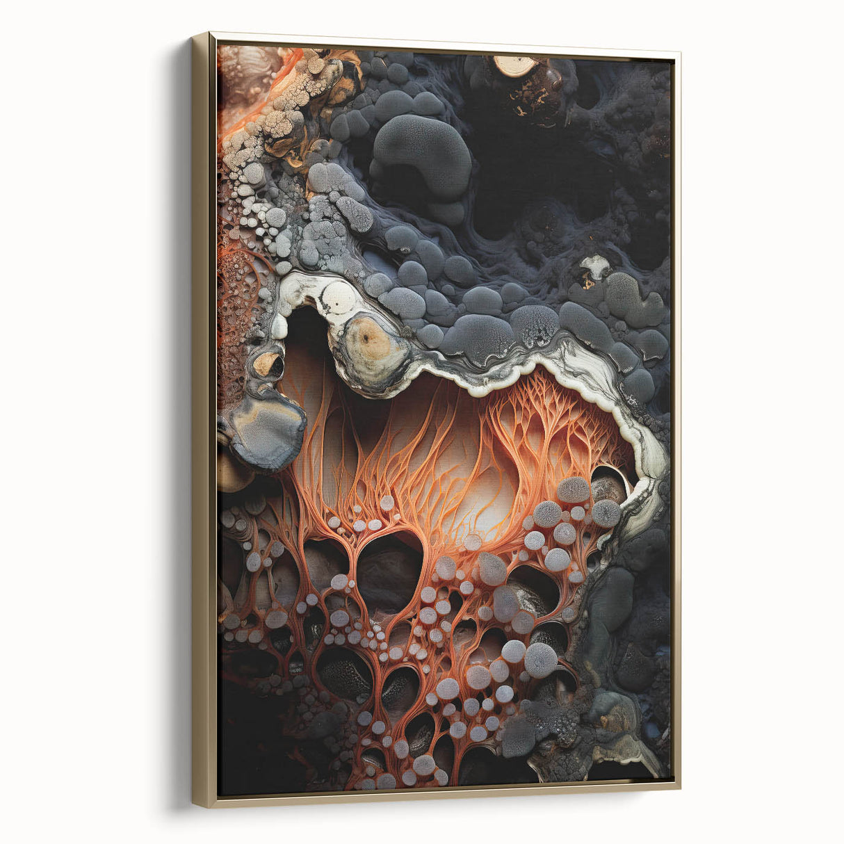 Vintage poster art of a natural landscape on framed canvas, featuring muted earth tones, ideal for bedroom wall decor.