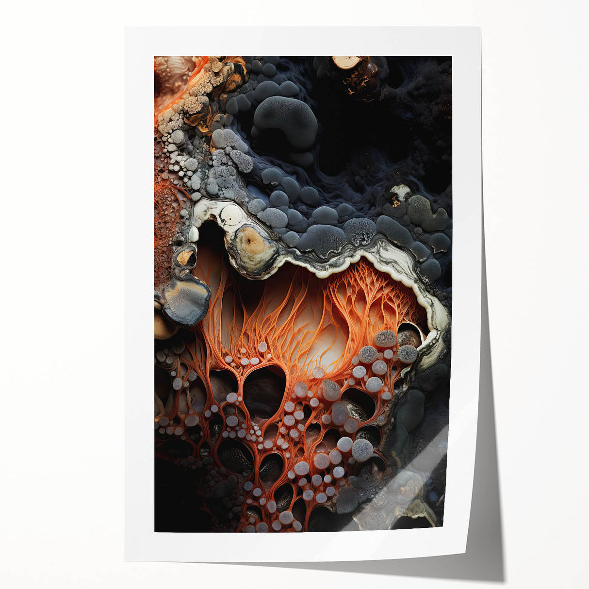 Extra large rolled print of close-up floral elements in natural tones.