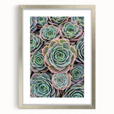 Textured abstract art print depicting close-up floral designs in soft pastel colors, framed in silver.