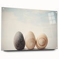 Large abstract wall art featuring close-ups of natural elements in muted green and brown tones, printed on acrylic glass.