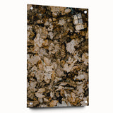 Large abstract wall art on acrylic glass depicting fall scenes in muted earth tones, ideal for bedroom or dining room decor.