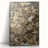 Mid-century modernist art depicting abstract fall scenery in warm orange and brown tones, framed acrylic print.