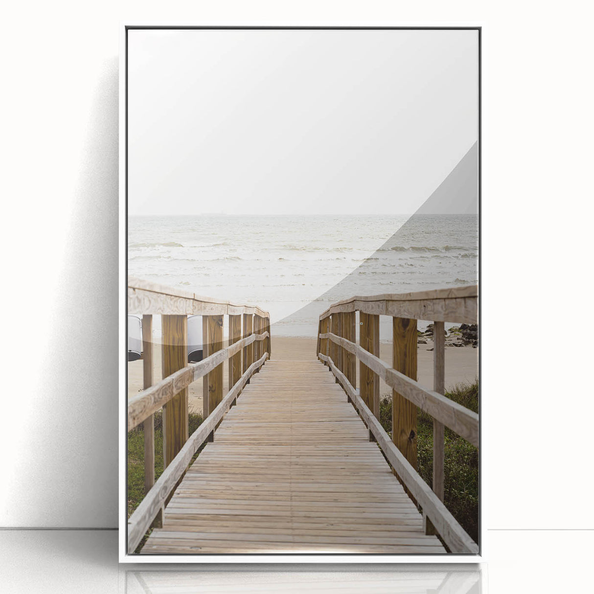 Art deco poster of a summer theme in pastel shades on white acrylic, framed, suitable for nursery wall art.
