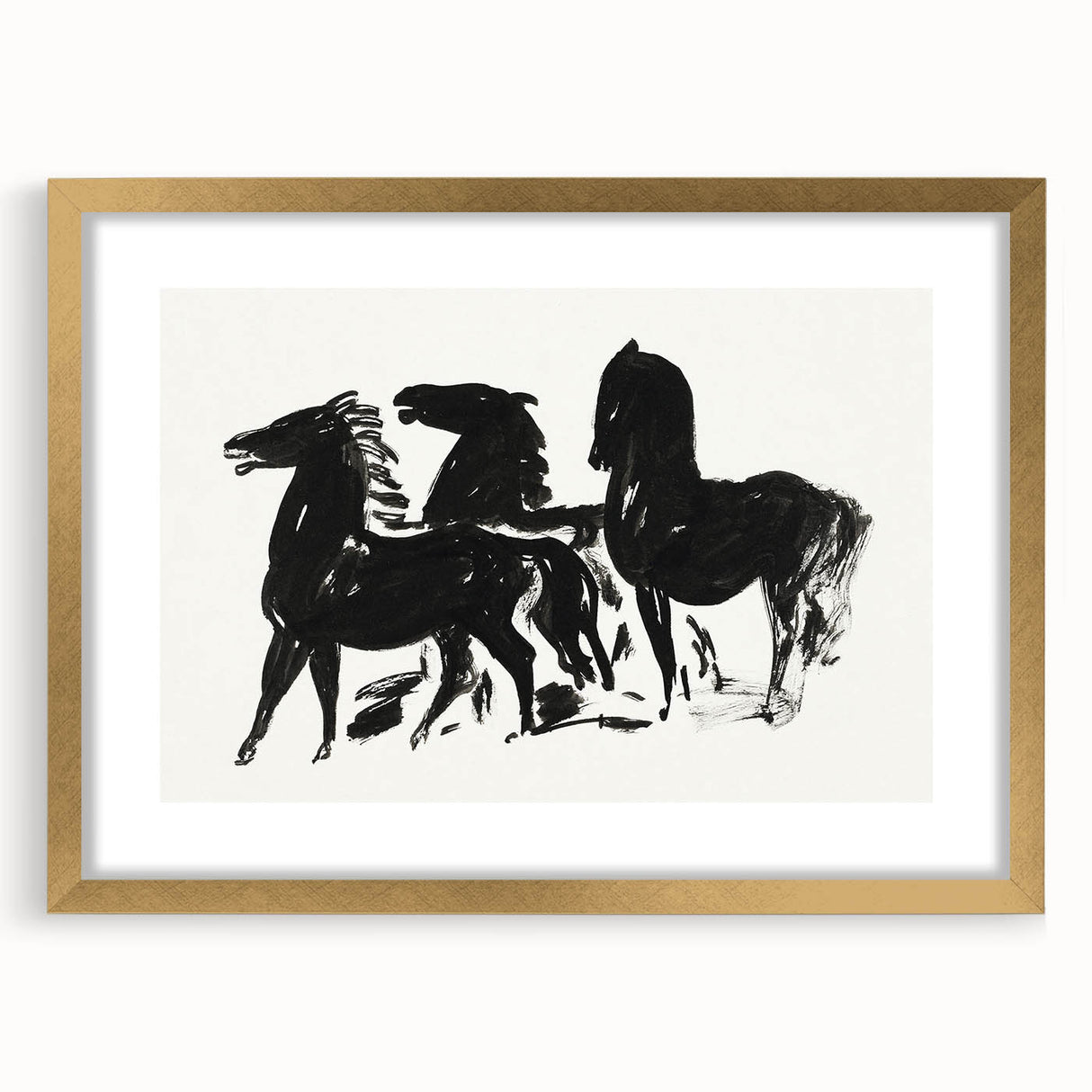 Modern Wall Art – Bold Black Horses in Dynamic Motion