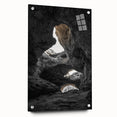 Acrylic landscape artwork depicting caves, displayed from a side view with pins for mounting. The vibrant colors create a captivating visual experience, ideal for home decor.