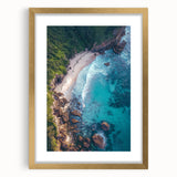 Elegant gold-framed landscape artwork featuring dramatic cliffs and serene natural scenery, ideal for home décor. The piece is designed to enhance any interior space with its vibrant colors and detailed texture, creating a striking focal point.