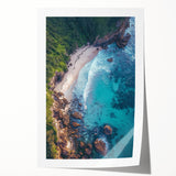 Stunning landscape print showcasing rugged cliffs and dramatic sky, rolled and securely packaged in a protective cardboard tube, ideal for home or office decor.