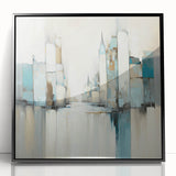 Framed abstract wall art depicting modern architectural shapes in a black acrylic finish, adding a contemporary touch to any interior decor.