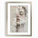 Abstract figurative wall art framed in silver with a white mat, showcasing a modern design that adds elegance to any interior decor. Ideal for contemporary spaces.