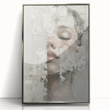 Abstract figurative wall art framed in silver acrylic displays a modern design with bold colors and fluid shapes, perfect for contemporary home decor.