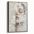 Framed abstract figurative wall art in black, showcasing a modern design with intricate details, displayed from a side view against a neutral background. Perfect for contemporary home decor.