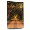 Acrylic landscape artwork displaying a serene countryside scene with vibrant colors, framed in glass and mounted with stylish pins for a modern touch.